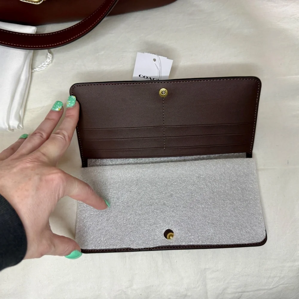 COACH Large Kisslock Frame Bag, Wallet, Bag Chain NEW W/TAGS Dark Brown CBR51 - Picture 6 of 15